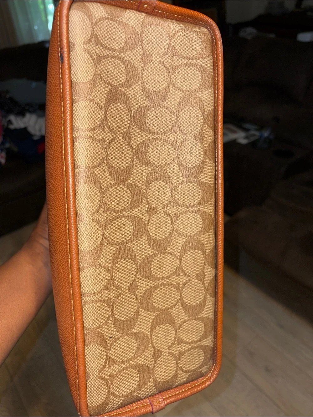Coach Brown/Tan Signature Dome Satchel with Gold Plaque